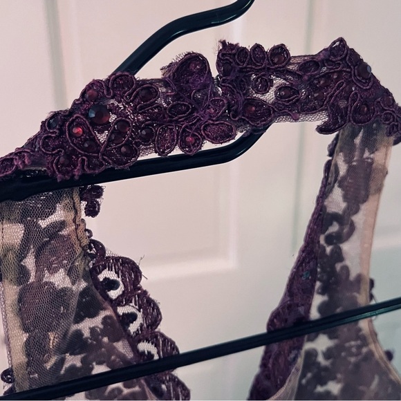 MADISON JAMES Elegant Purple Floral Lace Maxi Formal Ball Gown - Picture 10 of 17